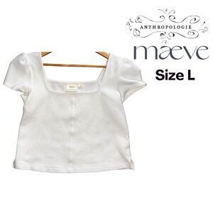Anthropologie Maeve Women's Top White Short Puff Sleeve Square Neck Size L EUC